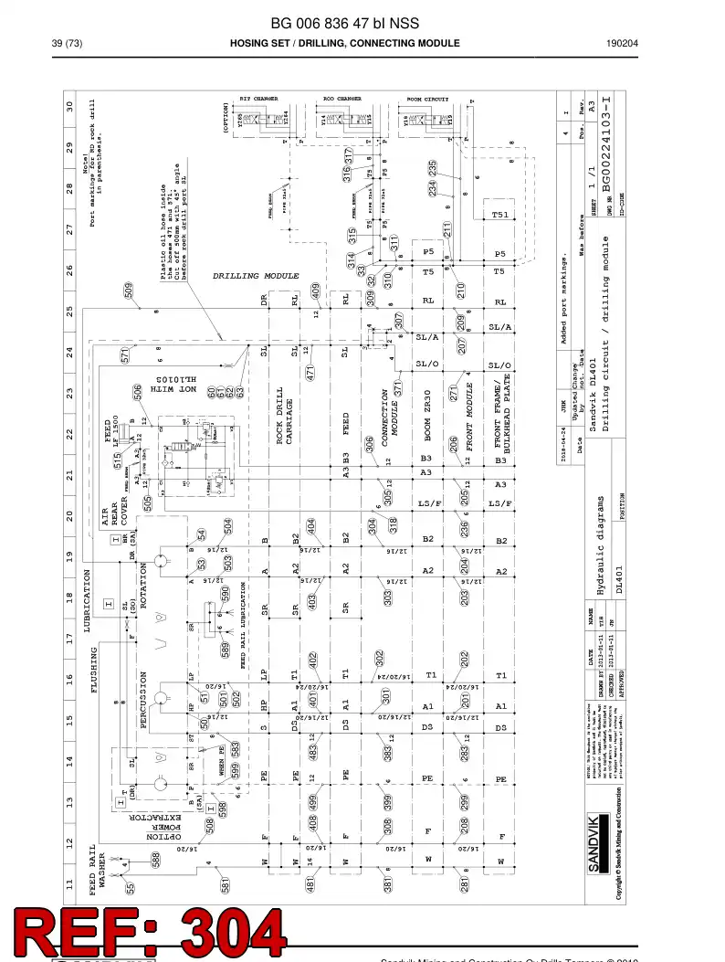 59042251b 590 422 51b ASSEMBLY DE HOSES, HYDRAULICULICAS - Sandvik Technical Drawing