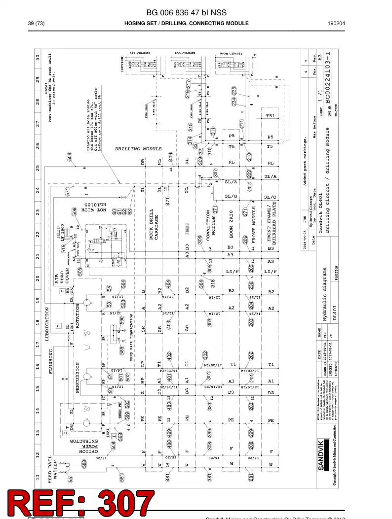 59042253d 590 422 53d ASSEMBLY DE HOSES, HYDRAULICULICAS - Sandvik Technical Drawing