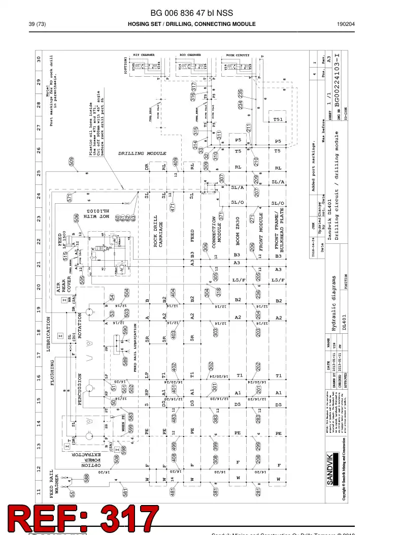 59042257a 590 422 57a ASSEMBLY DE HOSES, HYDRAULICULICAS - Sandvik Technical Drawing