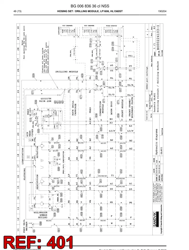 59042669a 590 426 69a ASSEMBLY DE HOSES, HYDRAULICULICAS - Sandvik Technical Drawing