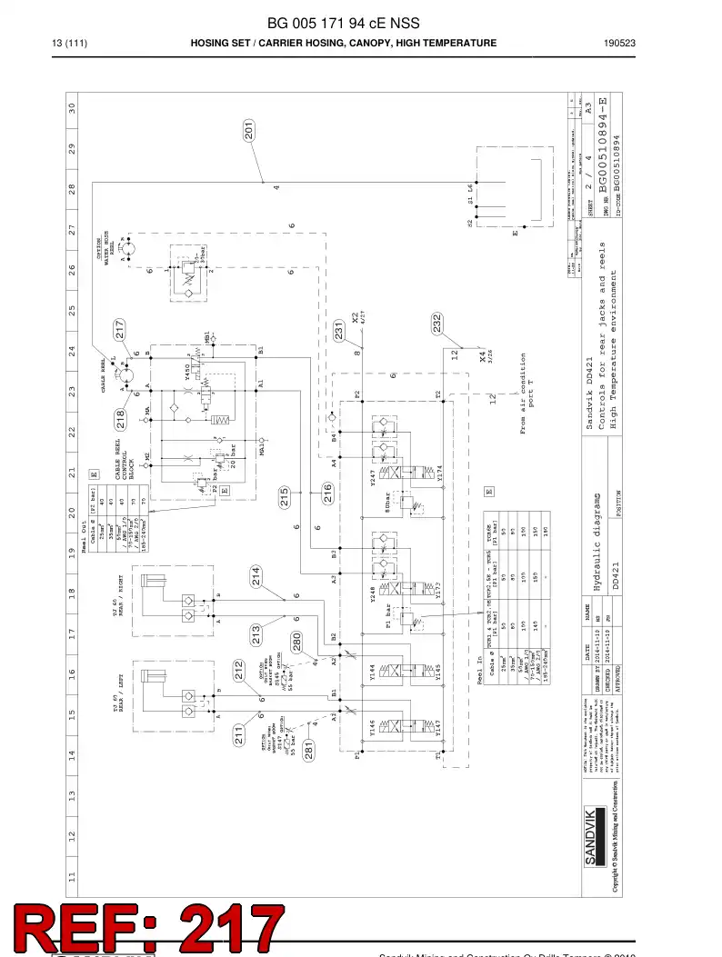 59042705a 590 427 05a Hose Assembly, Hydraulic - Sandvik Technical Drawing