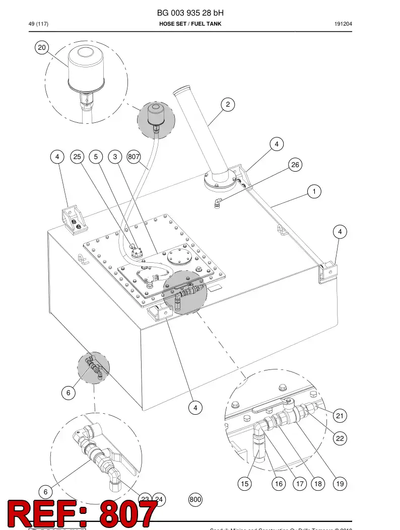 59042711a 590 427 11a Hose Assembly, Hydraulic - Sandvik Technical Drawing