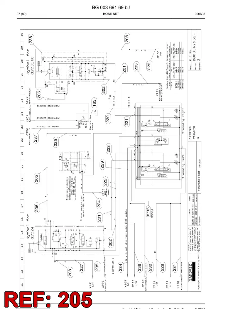 59042743a 590 427 43a Hose Assembly, Hydraulic - Sandvik Technical Drawing