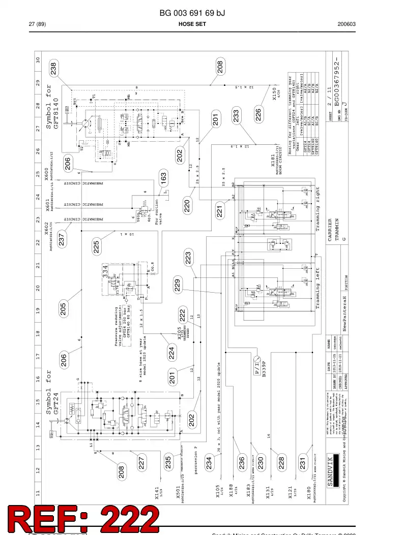 59042745d 590 427 45d Hose Assembly, Hydraulic - Sandvik Technical Drawing