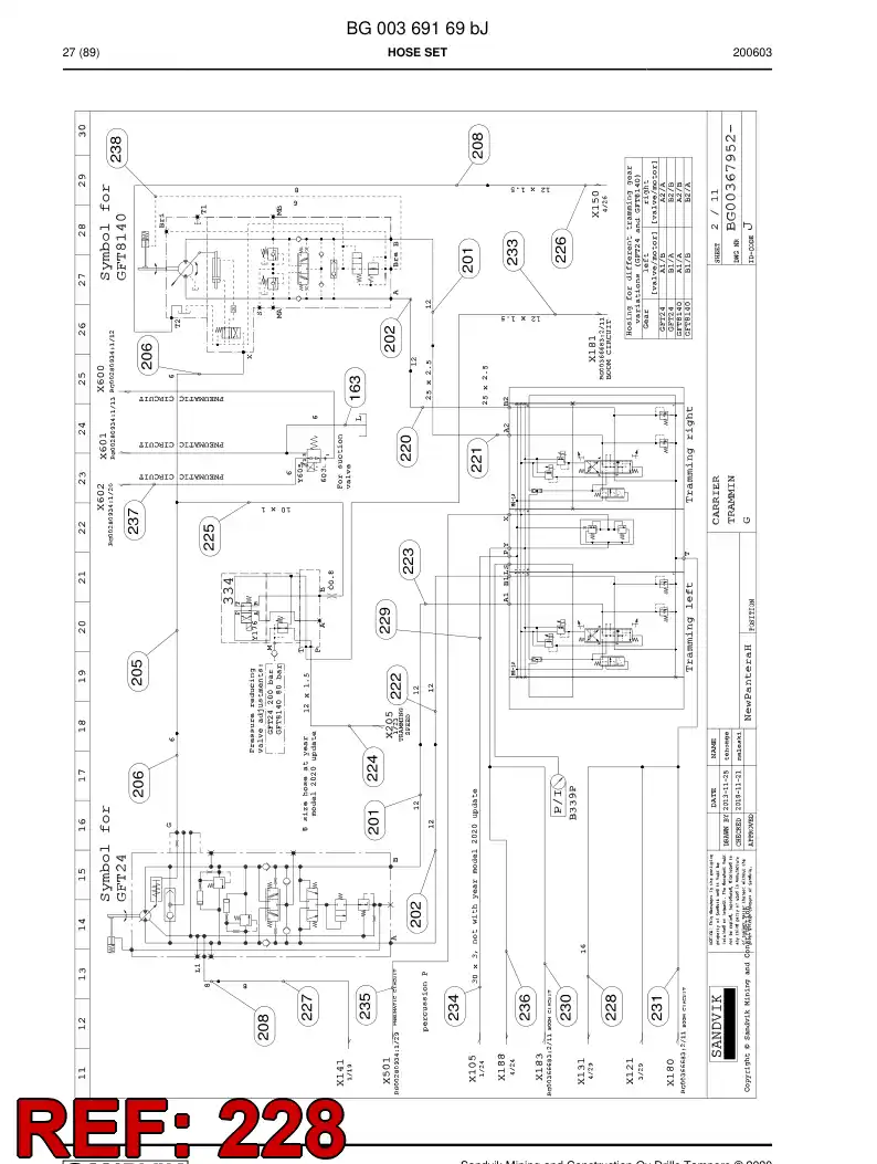 59042747a 590 427 47a Hose Assembly, Hydraulic - Sandvik Technical Drawing