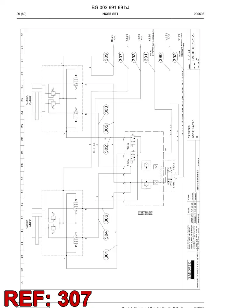 59042761a 590 427 61a Hose Assembly, Hydraulic - Sandvik Technical Drawing