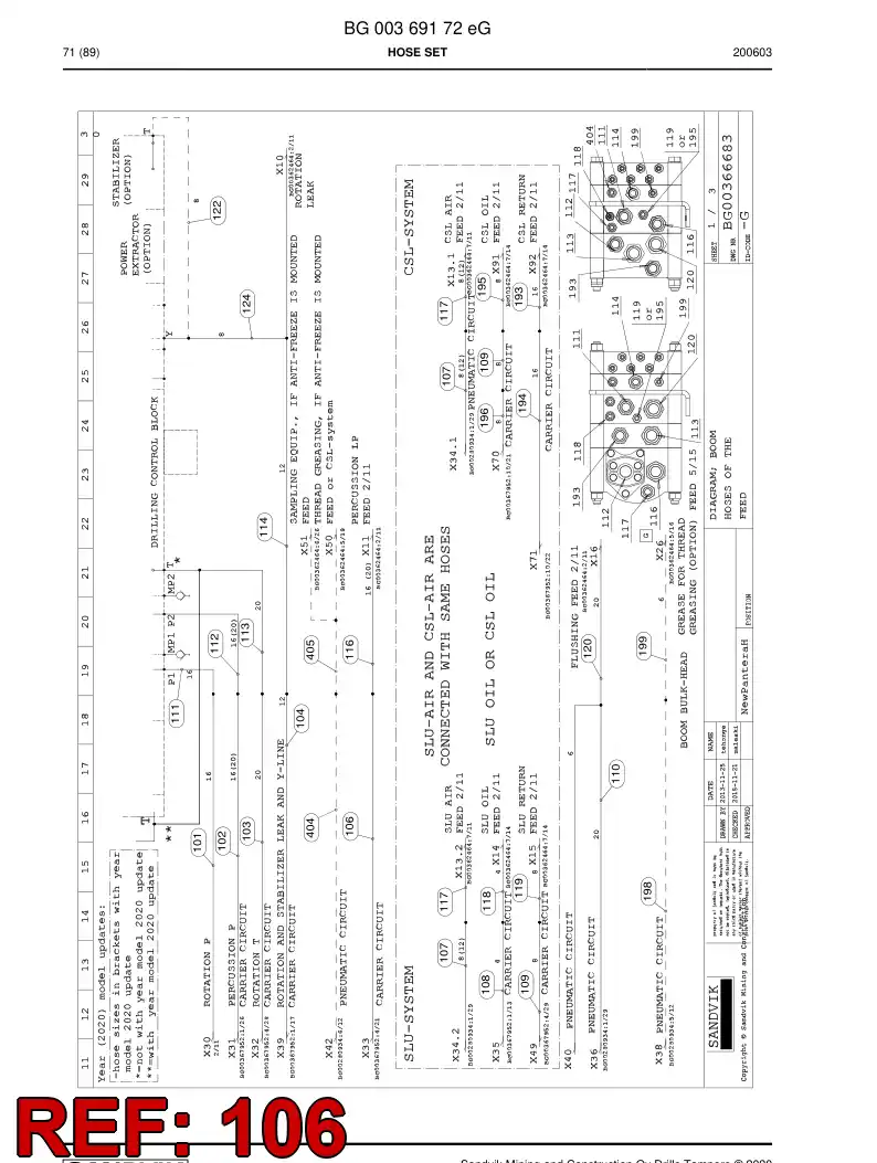 59042773b 590 427 73b Hose Assembly, Hydraulic - Sandvik Technical Drawing