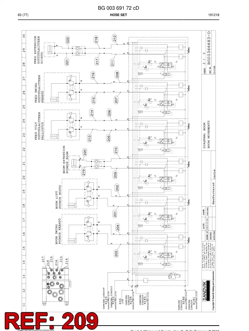 59042783a 590 427 83a Hose Assembly, Hydraulic - Sandvik Technical Drawing