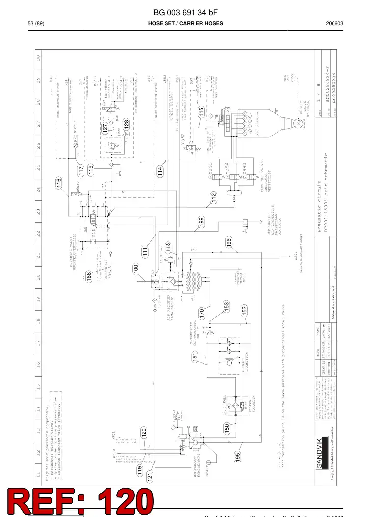 59042797b 590 427 97b Hose Assembly, Hydraulic - Sandvik Technical Drawing