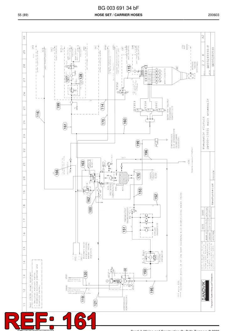 59042803a 590 428 03a Hose Assembly, Hydraulic - Sandvik Technical Drawing