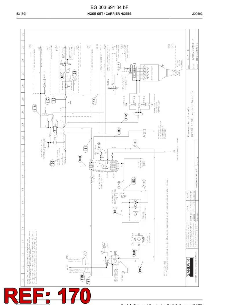 59042805a 590 428 05a Hose Assembly, Hydraulic - Sandvik Technical Drawing