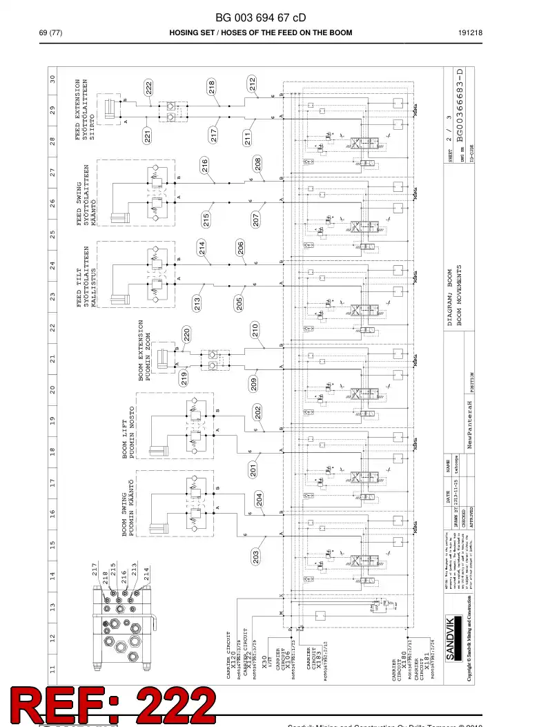 59042877b 590 428 77b Hose Assembly, Hydraulic - Sandvik Technical Drawing