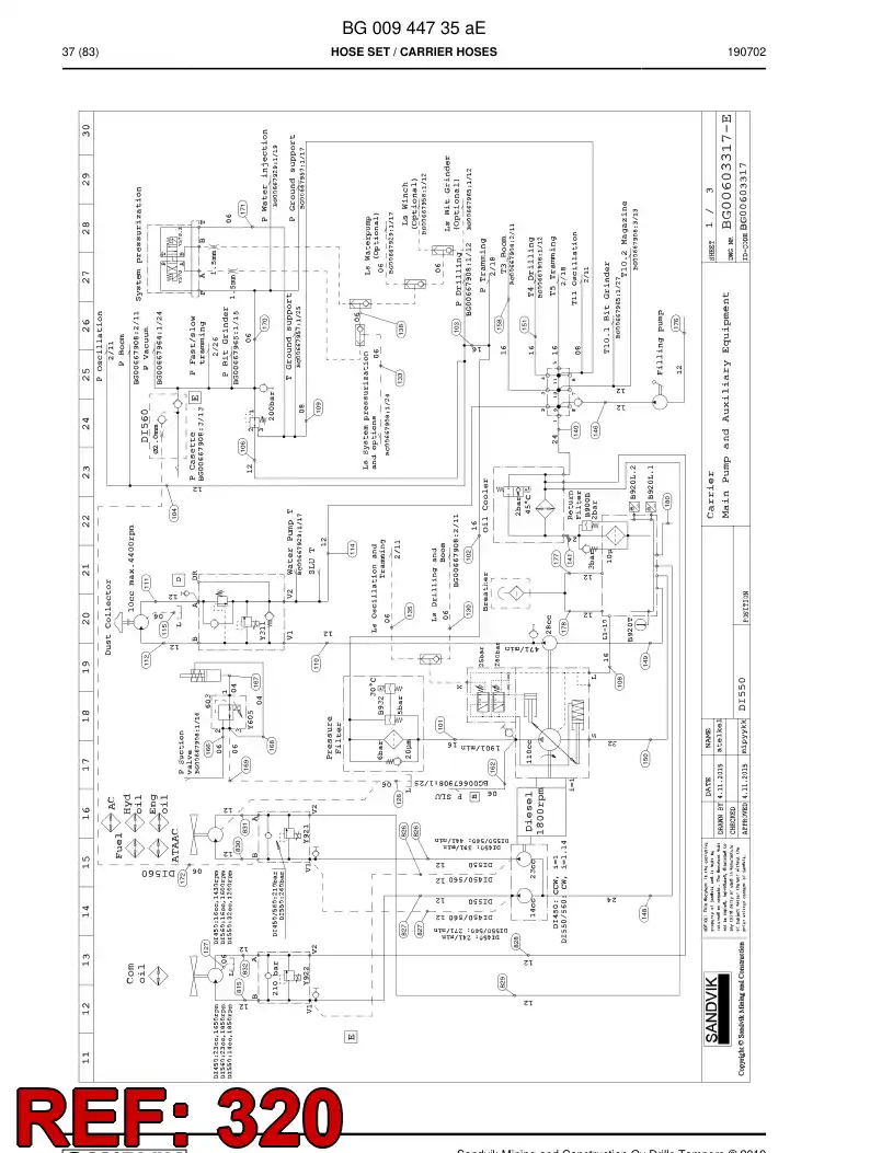 59042901a 590 429 01a Hose Assembly, Hydraulic - Sandvik Technical Drawing