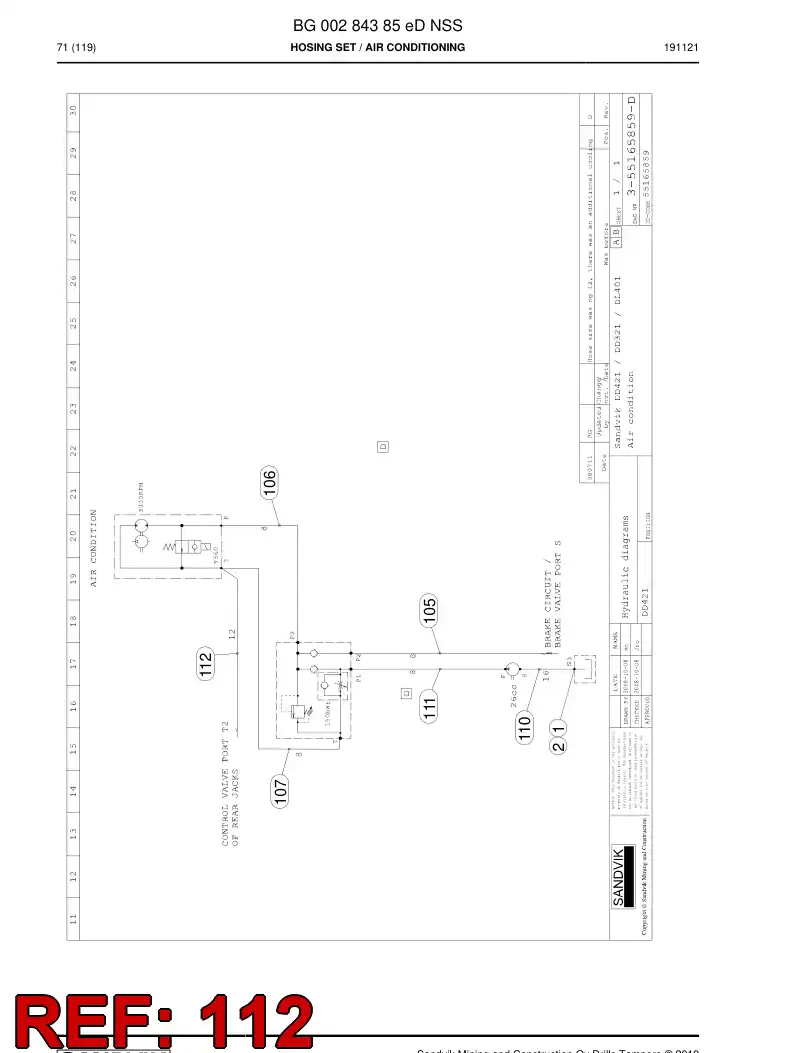 59042911a 590 429 11a Hose Assembly, Hydraulic - Sandvik Technical Drawing