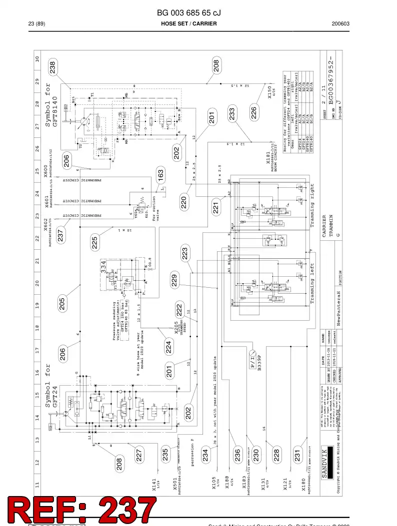 59042923a 590 429 23a Hose Assembly, Hydraulic - Sandvik Technical Drawing