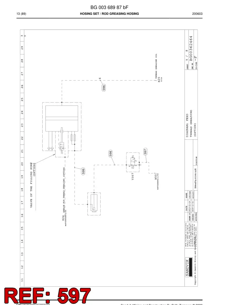 59042937a 590 429 37a Hose Assembly, Hydraulic - Sandvik Technical Drawing