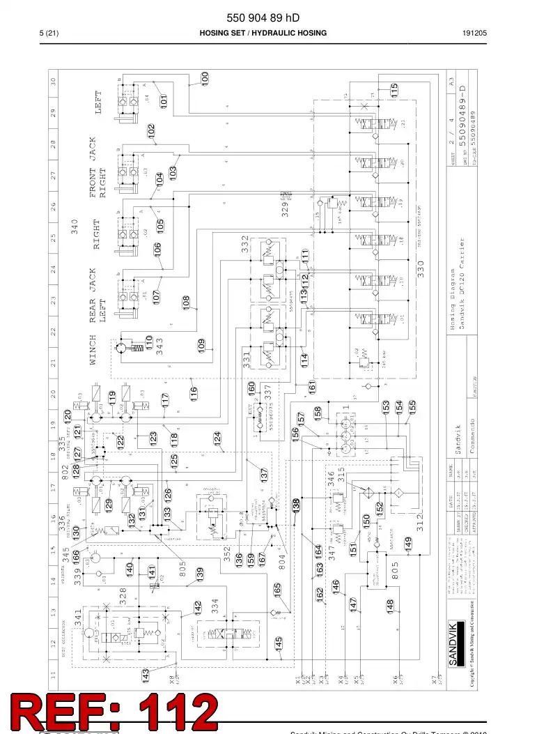 59042965c 590 429 65c Hose Assembly, Hydraulic - Sandvik Technical Drawing