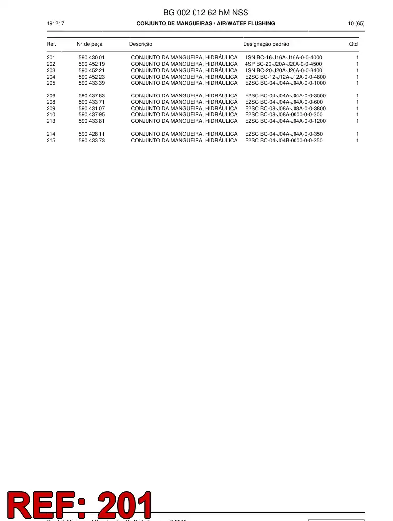 59043001a 590 430 01a Hose Assembly, Hydraulic - Sandvik Technical Drawing