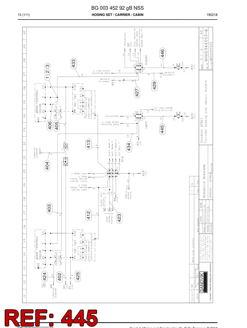 59043013a 590 430 13a Hose Assembly, Hydraulic - Sandvik Technical Drawing