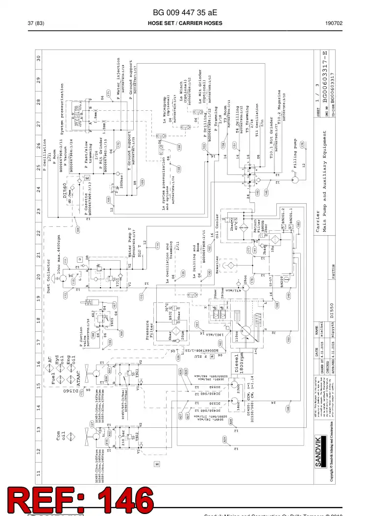 59043015a 590 430 15a Hose Assembly, Hydraulic - Sandvik Technical Drawing