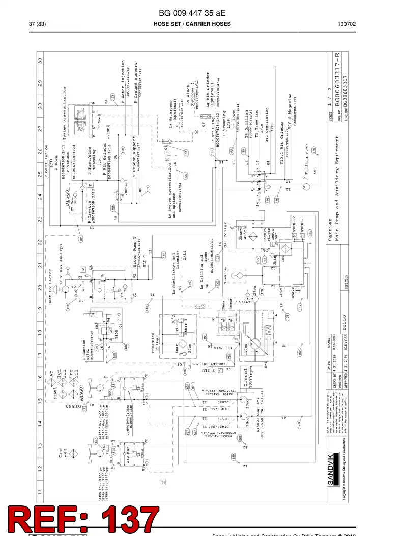 59043031c 590 430 31c Hose Assembly, Hydraulic - Sandvik Technical Drawing