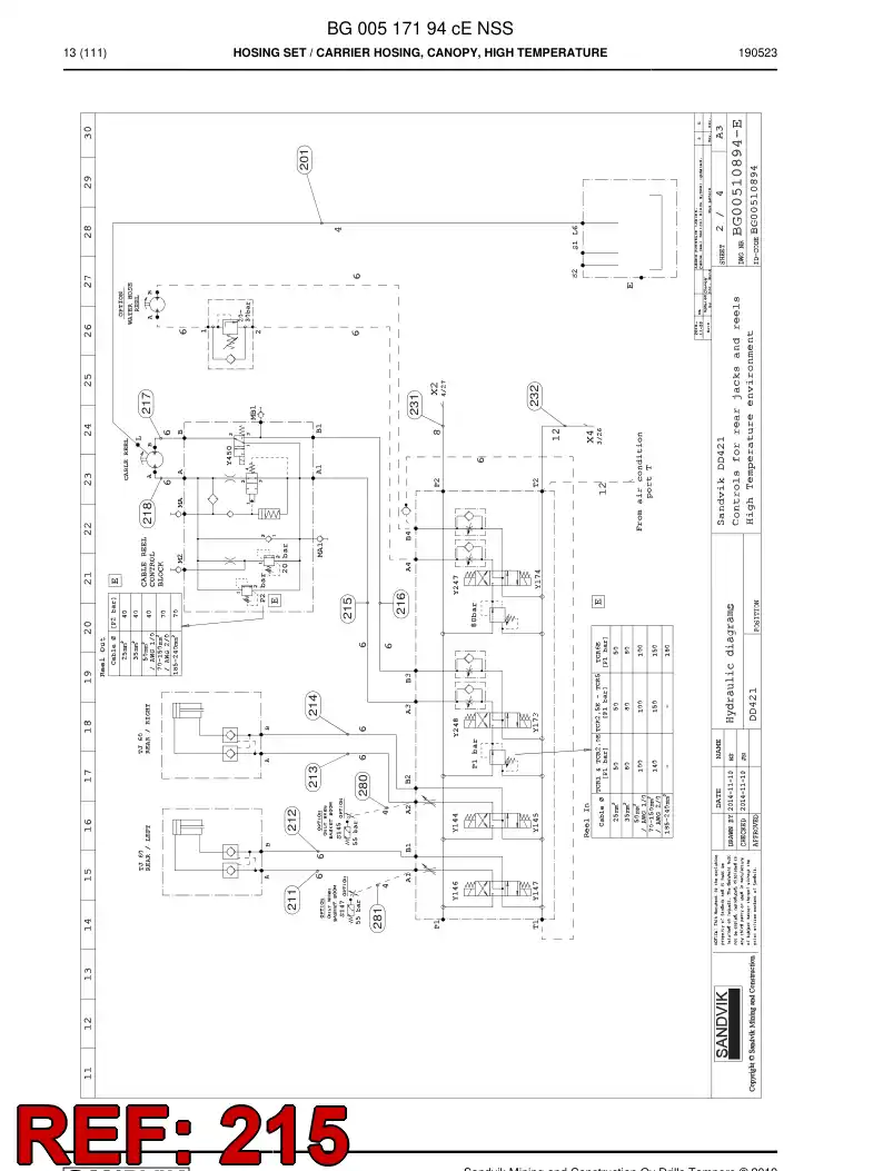 59043039a 590 430 39a Hose Assembly, Hydraulic - Sandvik Technical Drawing