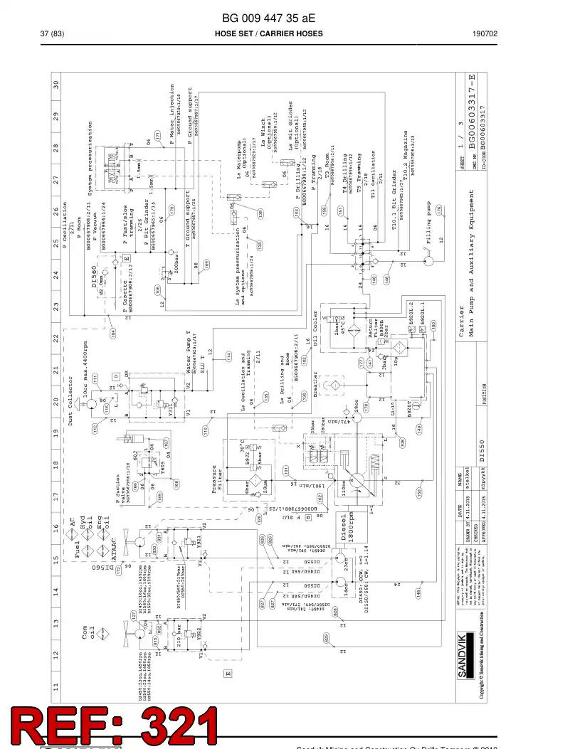 59043095a 590 430 95a Hose Assembly, Hydraulic - Sandvik Technical Drawing