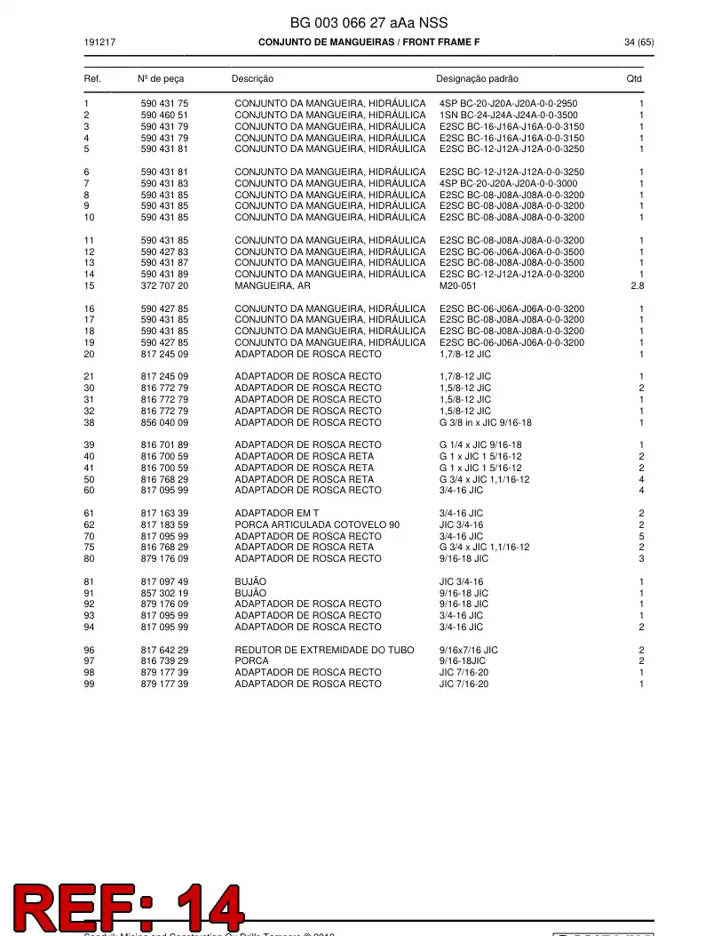 59043189d 590 431 89d ASSEMBLY DA HOSE, HYDRAULICULICA - Sandvik Technical Drawing