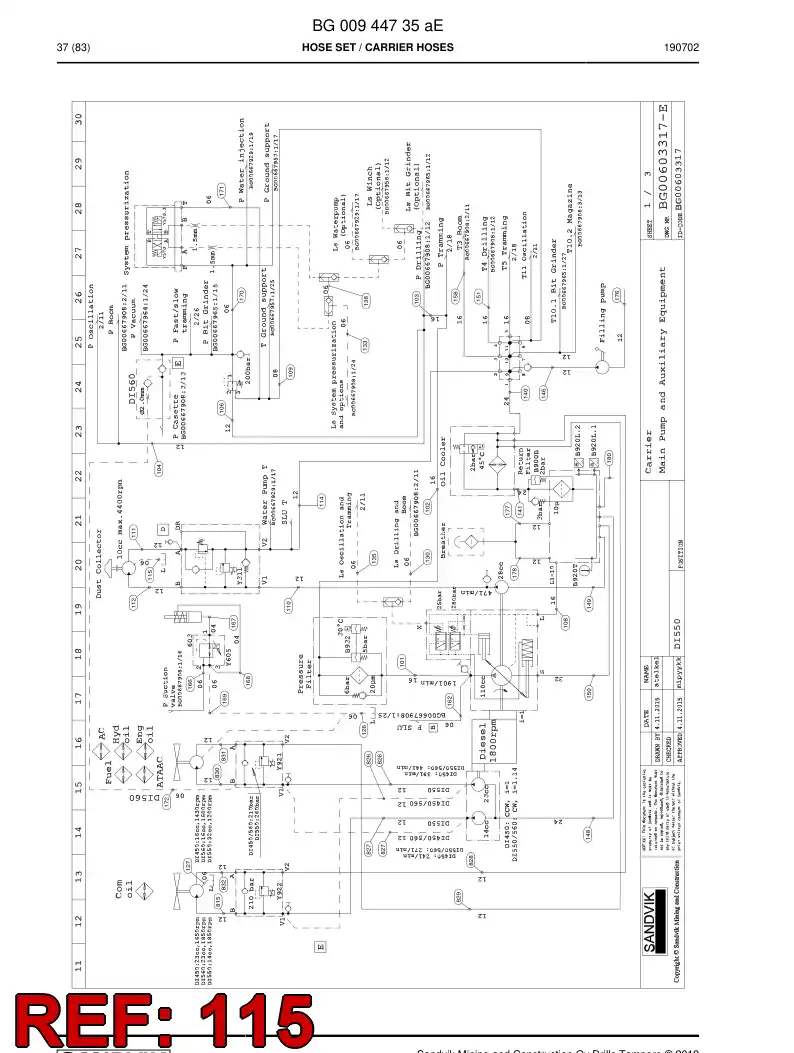 59043193a 590 431 93a Hose Assembly, Hydraulic - Sandvik Technical Drawing