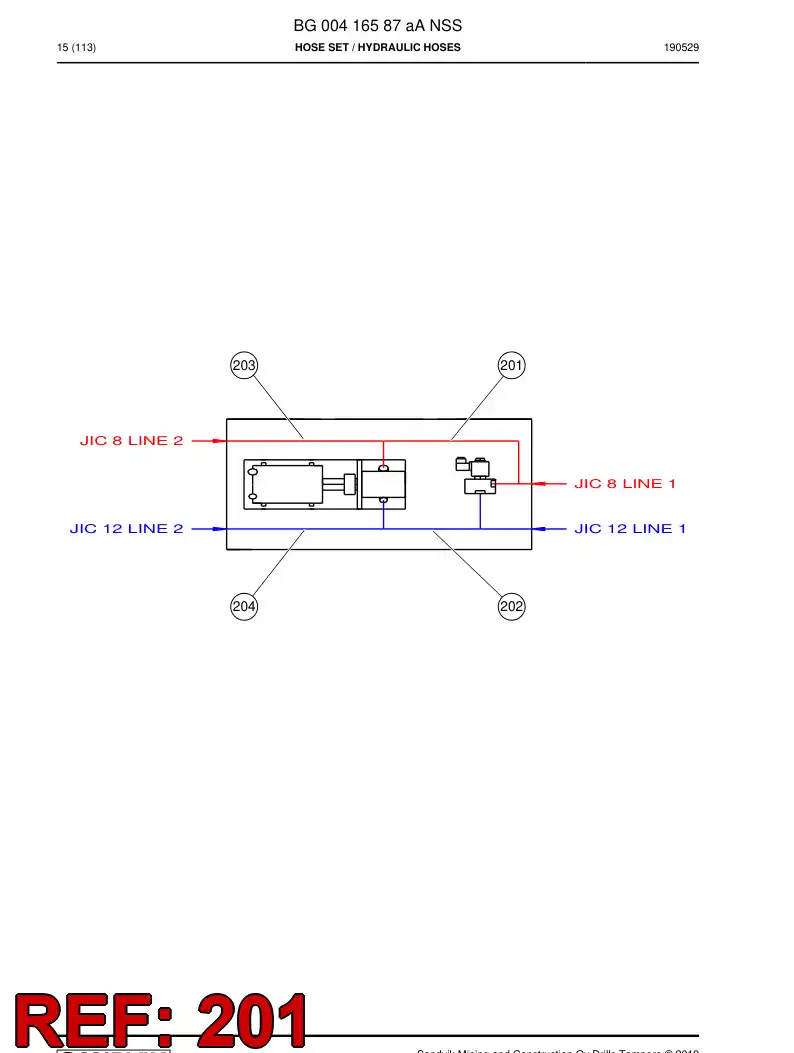 59043273d 590 432 73d Hose Assembly, Hydraulic - Sandvik Technical Drawing