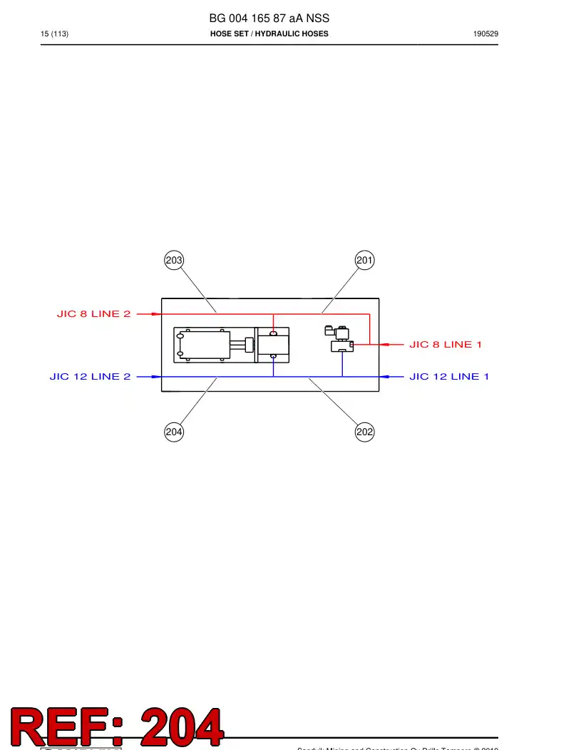 59043293b 590 432 93b Hose Assembly, Hydraulic - Sandvik Technical Drawing