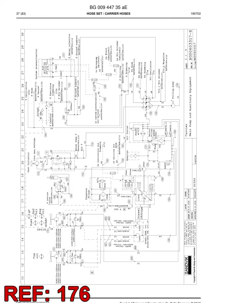 59043323a 590 433 23a Hose Assembly, Hydraulic - Sandvik Technical Drawing