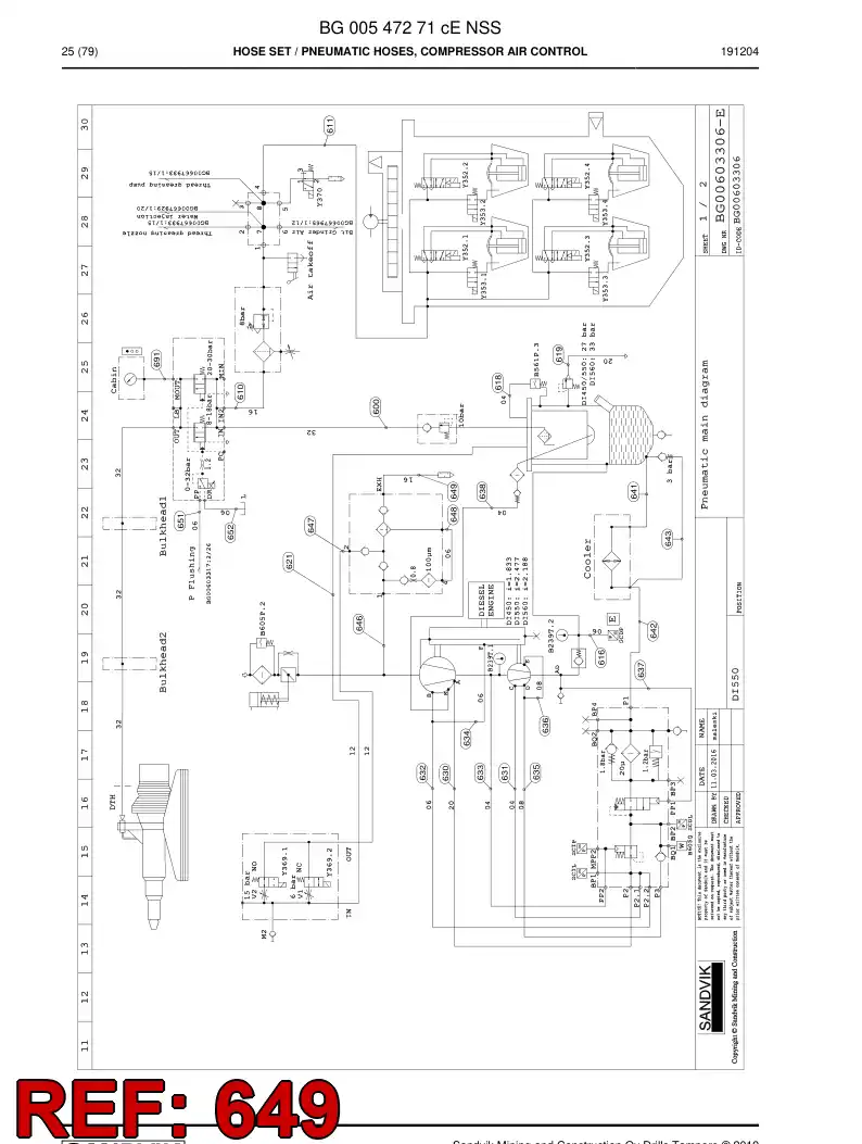 59043361a 590 433 61a Hose Assembly, Hydraulic - Sandvik Technical Drawing