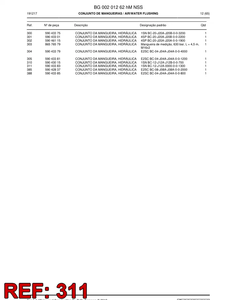 59043383a 590 433 83a Hose Assembly, Hydraulic - Sandvik Technical Drawing