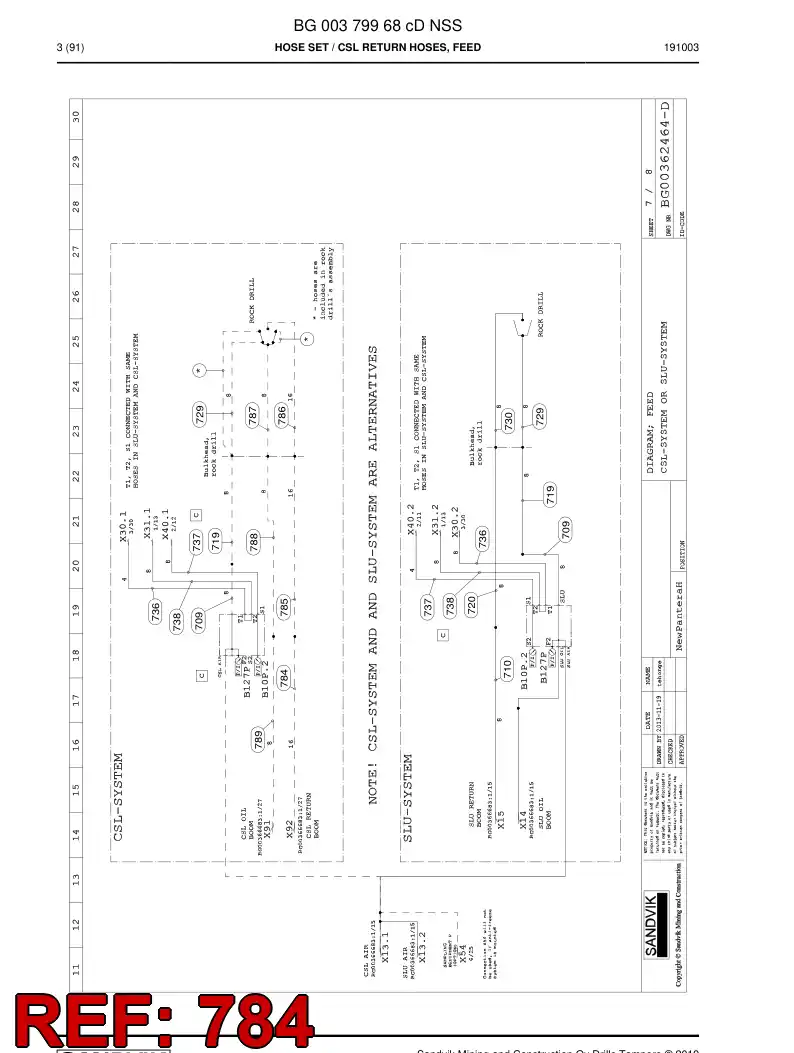 59043405a 590 434 05a Hose Assembly, Hydraulic - Sandvik Technical Drawing