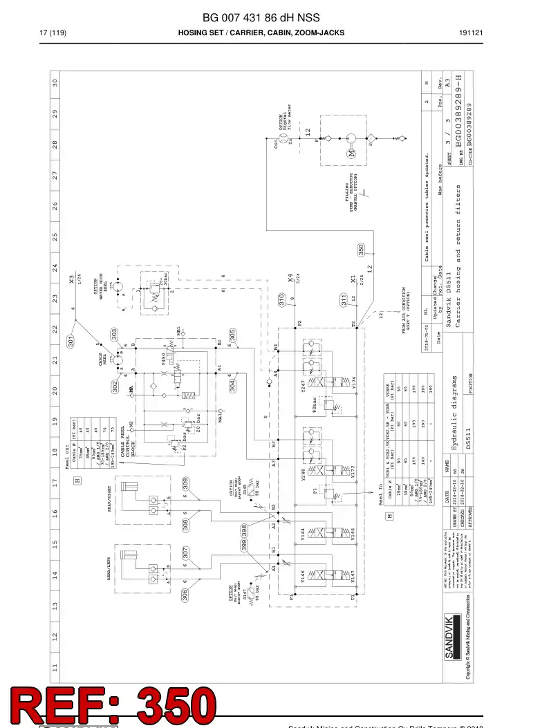 59043415a 590 434 15a Hose Assembly, Hydraulic - Sandvik Technical Drawing