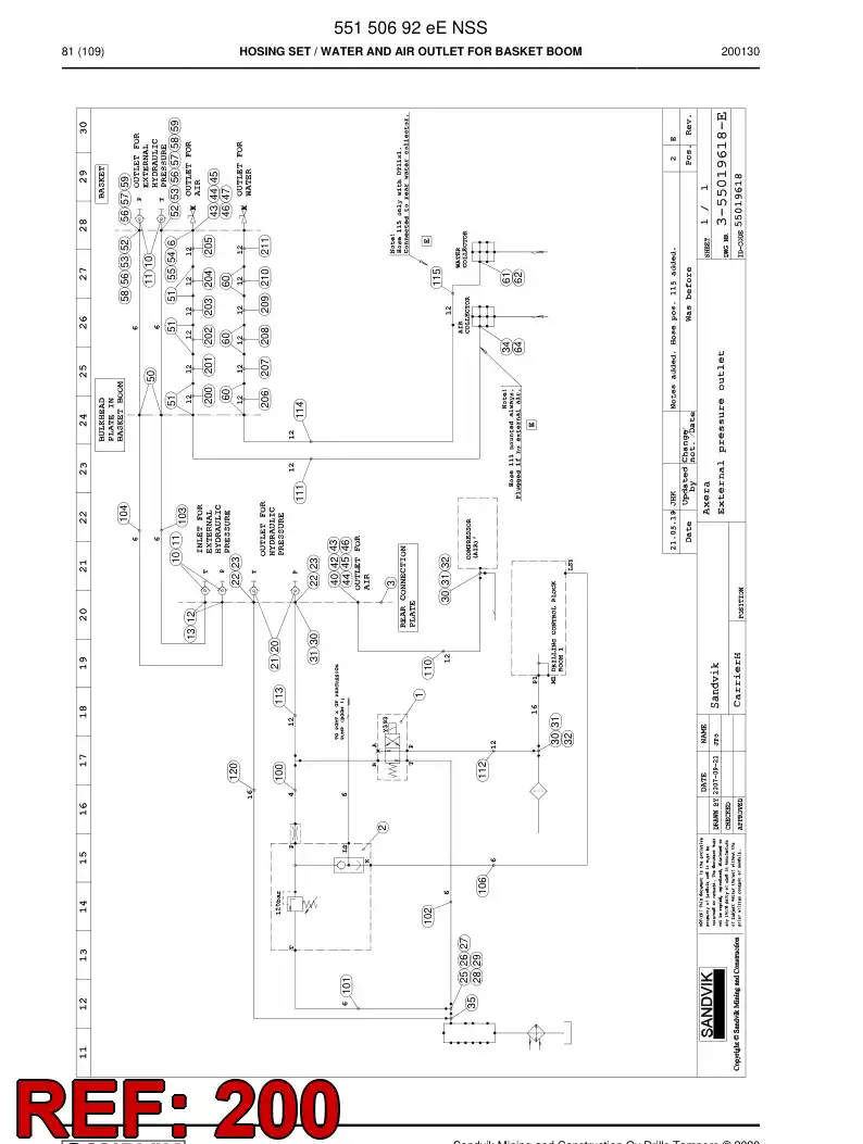 59043447d 590 434 47d Hose Assembly, Hydraulic - Sandvik Technical Drawing