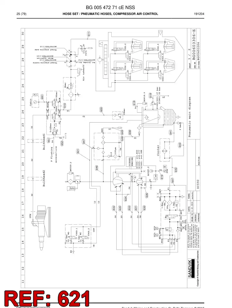 59043477d 590 434 77d Hose Assembly, Hydraulic - Sandvik Technical Drawing