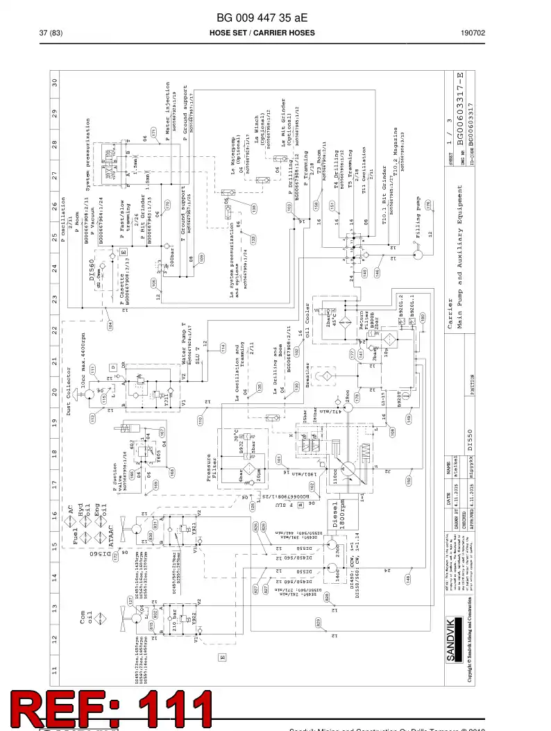 59043529d 590 435 29d Hose Assembly, Hydraulic - Sandvik Technical Drawing