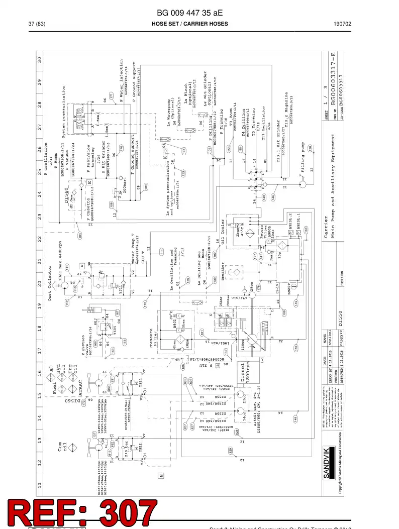 59043551d 590 435 51d Hose Assembly, Hydraulic - Sandvik Technical Drawing
