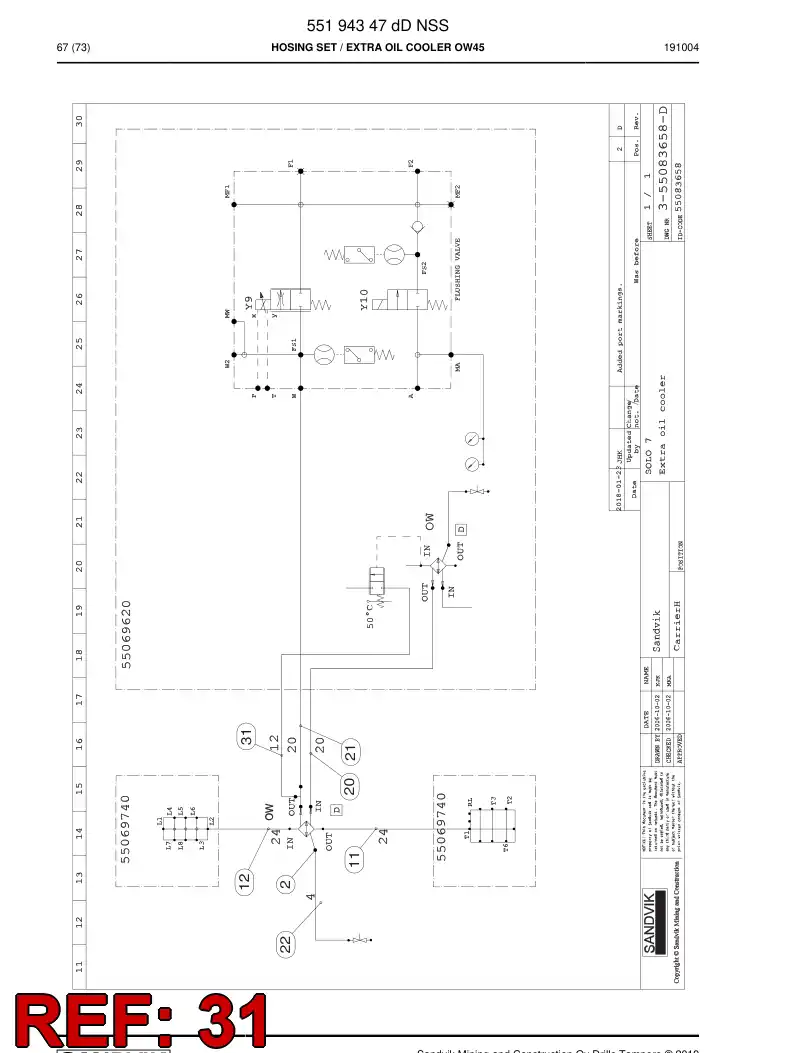 59043567a 590 435 67a Hose Assembly, Hydraulic - Sandvik Technical Drawing