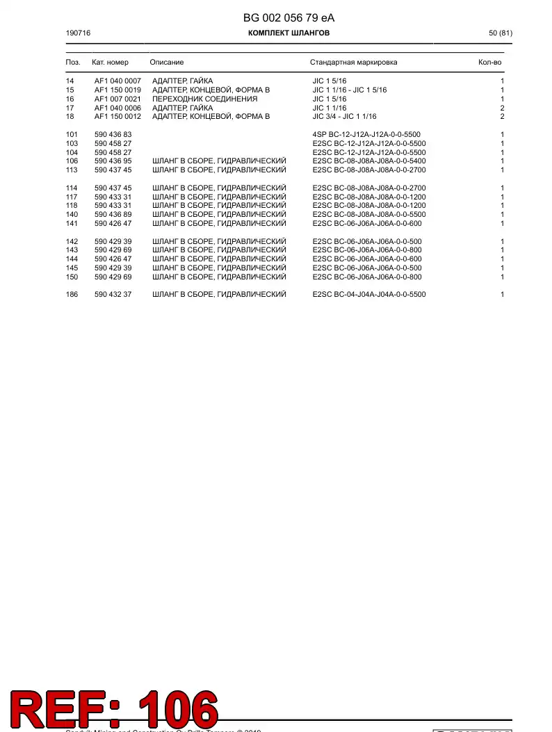 59043695d 590 436 95d Hose Assembly, Hydraulic - Sandvik Technical Drawing