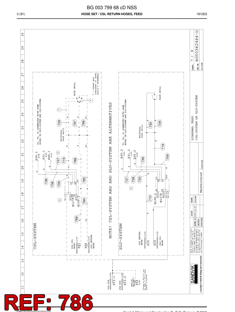 59043857a 590 438 57a Hose Assembly, Hydraulic - Sandvik Technical Drawing