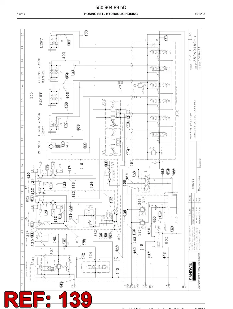 59043951d 590 439 51d Hose Assembly, Hydraulic - Sandvik Technical Drawing