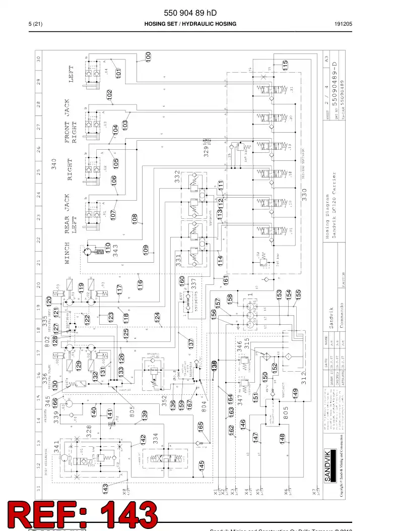 59043955d 590 439 55d Hose Assembly, Hydraulic - Sandvik Technical Drawing