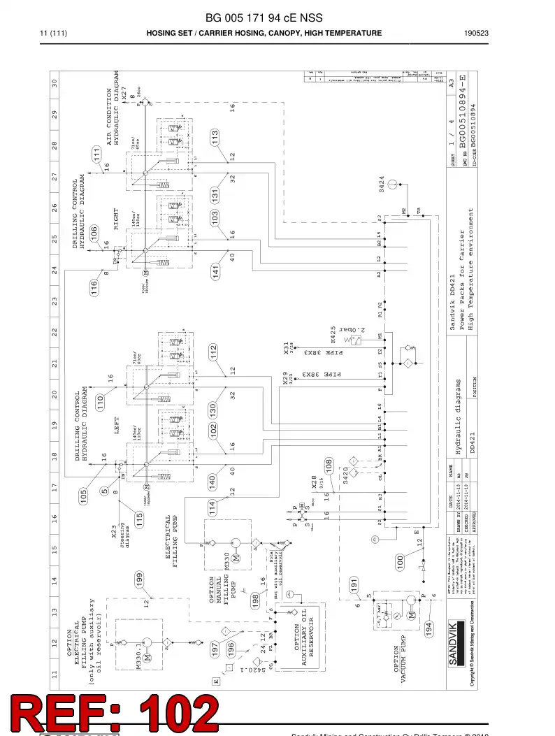59044455a 590 444 55a Hose Assembly, Hydraulic - Sandvik Technical Drawing