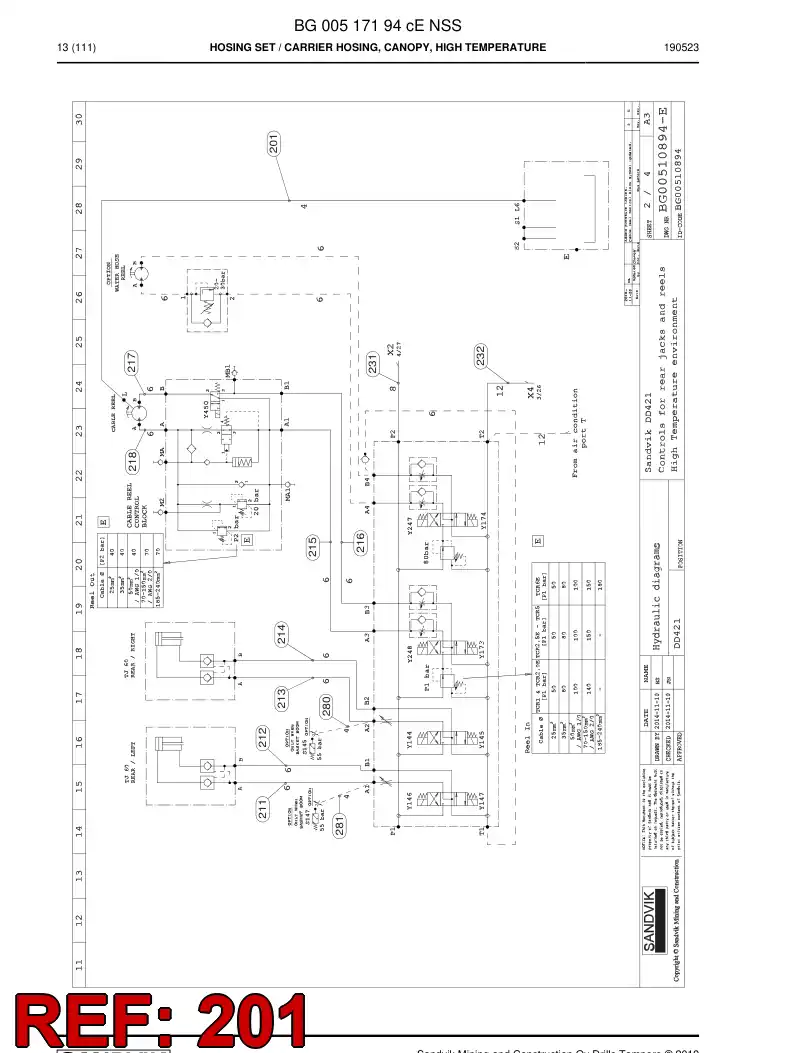 59044467c 590 444 67c Hose Assembly, Hydraulic - Sandvik Technical Drawing