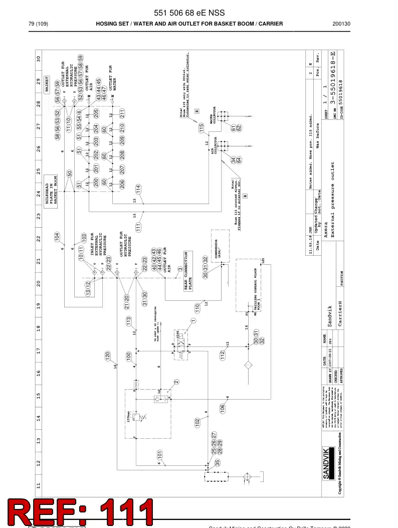 59044469d 590 444 69d Hose Assembly, Hydraulic - Sandvik Technical Drawing