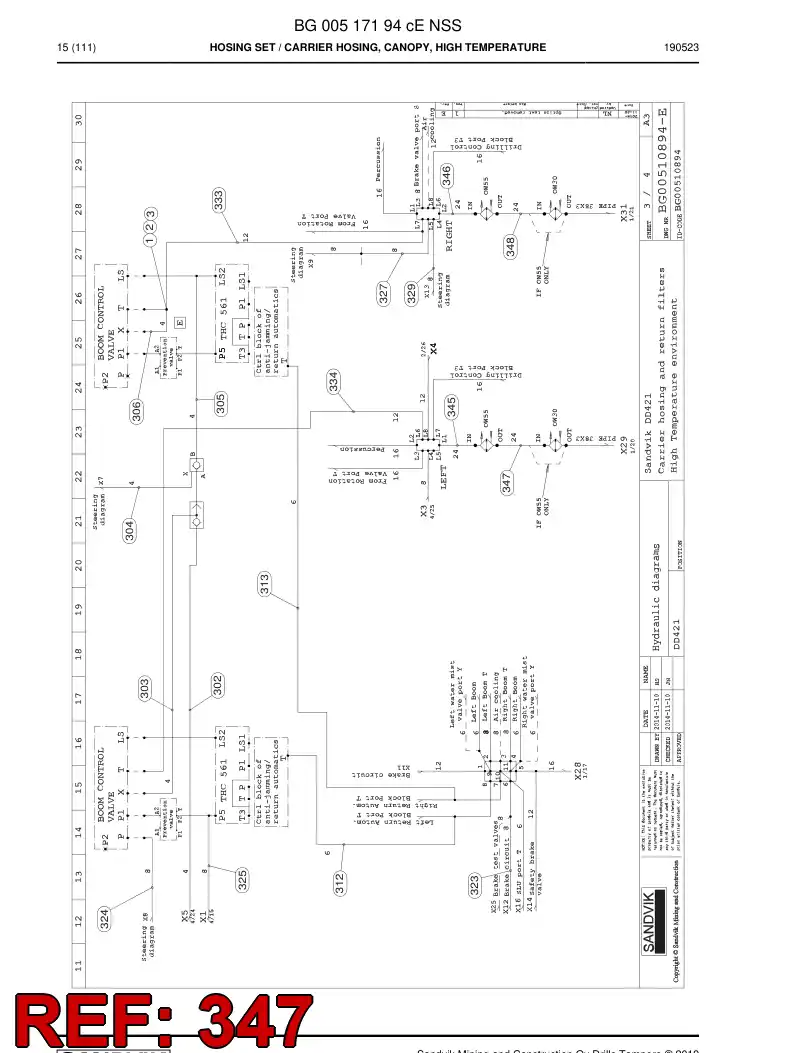 59044475a 590 444 75a Hose Assembly, Hydraulic - Sandvik Technical Drawing