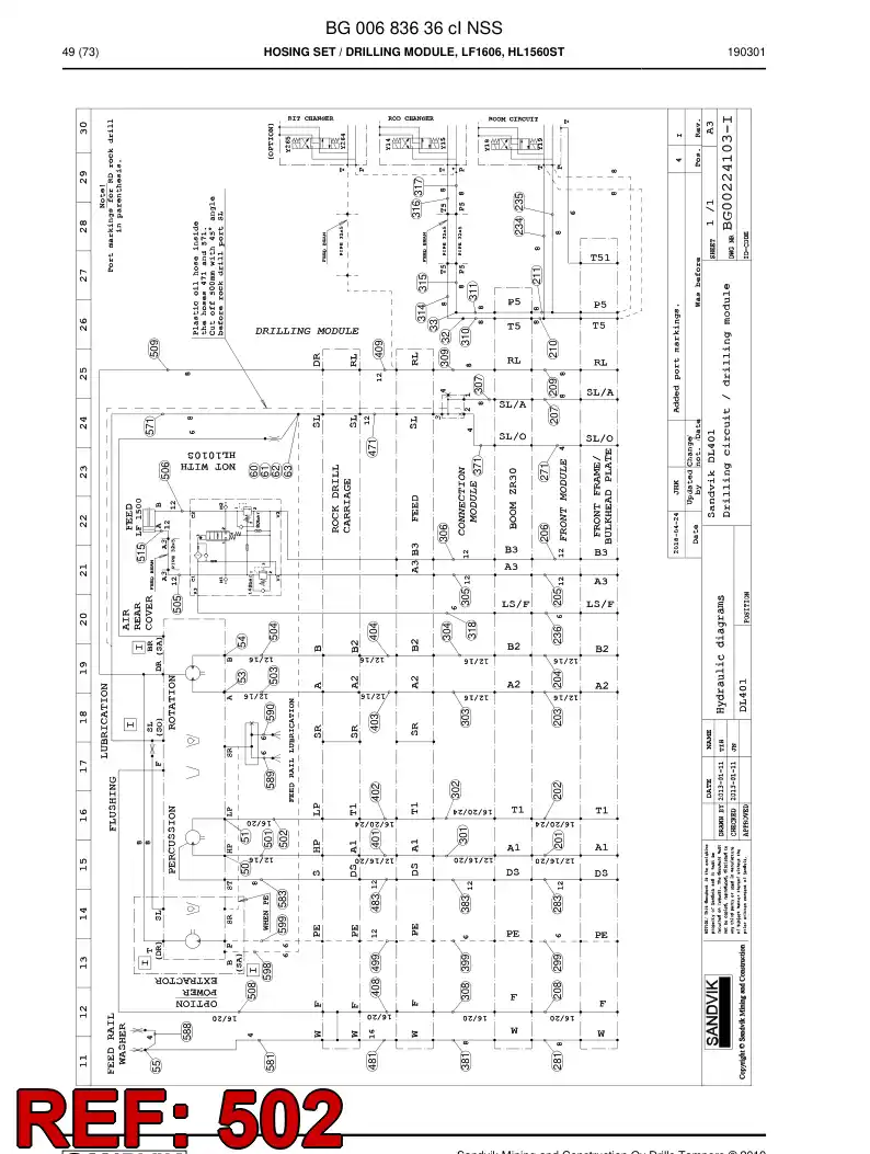 59044515b 590 445 15b ASSEMBLY DE HOSES, HYDRAULICULICAS - Sandvik Technical Drawing